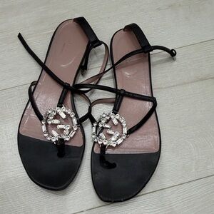 Gucci Black Sandals with Crystal Accents